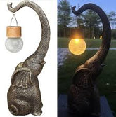 EleGlow – Zonne-energie Olifanten Beeld met Glazen Bol voor Tuindecoratie