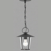 Andover - Matte Zwarte Buiten Hanglamp, Duidere Glazen Kap