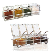 Crystal Herb Keeper - Set van 4 Doorzichtige Kruidenpotten met Lepel