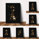 ChessArt - Vintage 3D Gouden Schaakstukken Poster