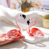 Liefdesduo - Elegante Glazen Flamingo Beeldjes