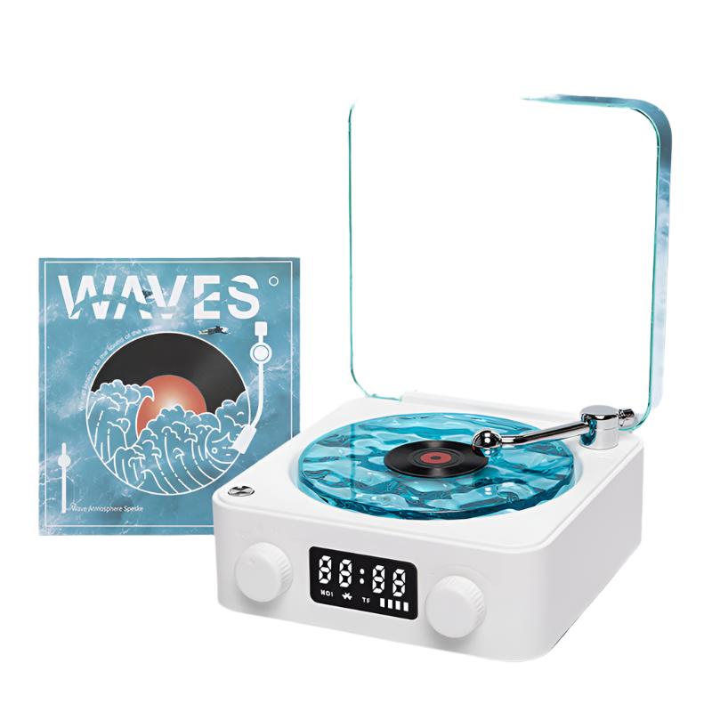 Wavescape - Retro Bluetooth Platenspeler met 360° Geluid en Sfeerverlichting