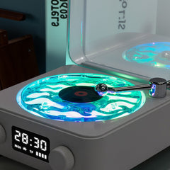 Wavescape - Retro Bluetooth Platenspeler met 360° Geluid en Sfeerverlichting