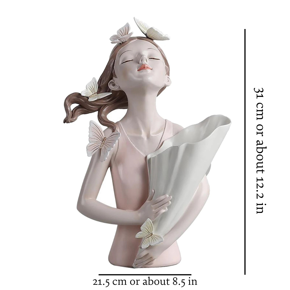 Belle Vaas – Artistieke Keramische Bloemenvaas met Meisjesfiguur