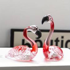 Liefdesduo - Elegante Glazen Flamingo Beeldjes