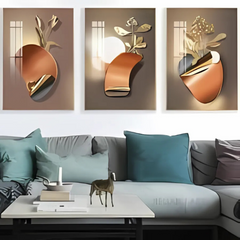 FloraLux - 3D Gouden Bloem Canvas Kunst