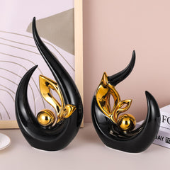 AuraVibe - Abstracte Oranje Gouden Keramiek Standbeeld