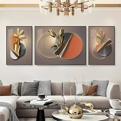 FloraLux - 3D Gouden Bloem Canvas Kunst