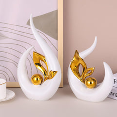 AuraVibe - Abstracte Oranje Gouden Keramiek Standbeeld