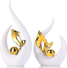 AuraVibe - Abstracte Oranje Gouden Keramiek Standbeeld