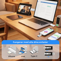 FlexiDrive – 4-in-1 USB Stick voor iPhone, Android & PC