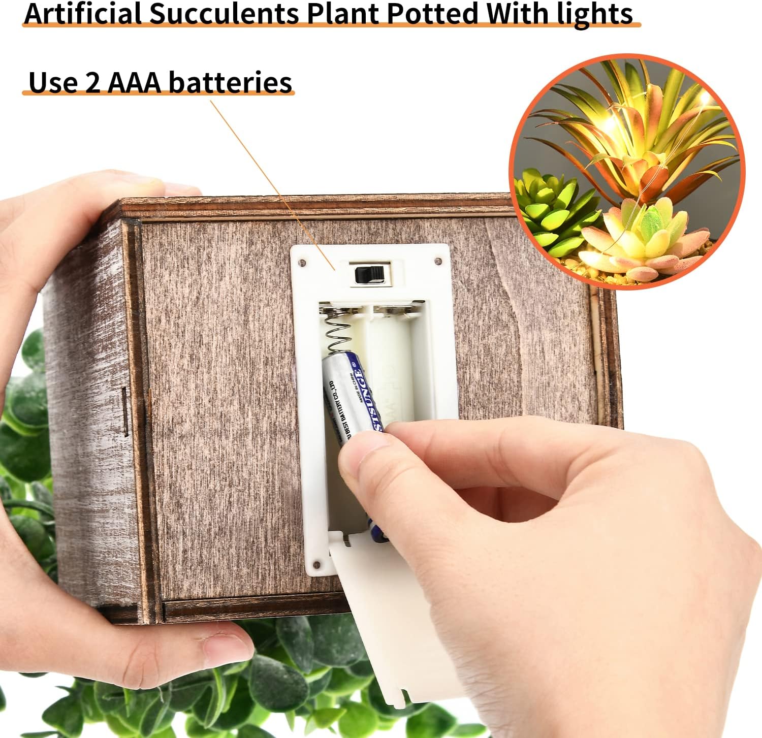 Glowflora - Trio van LED Kunstplanten met Houten Potten