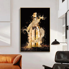 LuxeVibe - Abstract Canvas Schilderij van Gouden Champagnefles