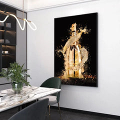 LuxeVibe - Abstract Canvas Schilderij van Gouden Champagnefles