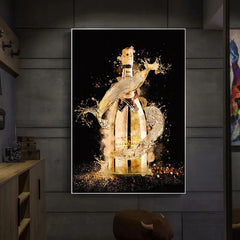 LuxeVibe - Abstract Canvas Schilderij van Gouden Champagnefles