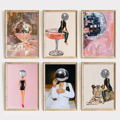 DiscoVibe - Retro Disco Bal Tijger Meisje Canvas Poster