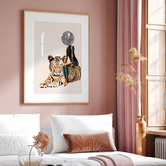 DiscoVibe - Retro Disco Bal Tijger Meisje Canvas Poster