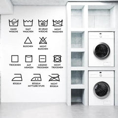 Hausmark - 12 Duitse Wasinstructies Muurstickers voor Wasruimte Decoratie