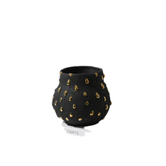 Polka Luxe - Artistieke Keramische Vaas met Gouden Kralen