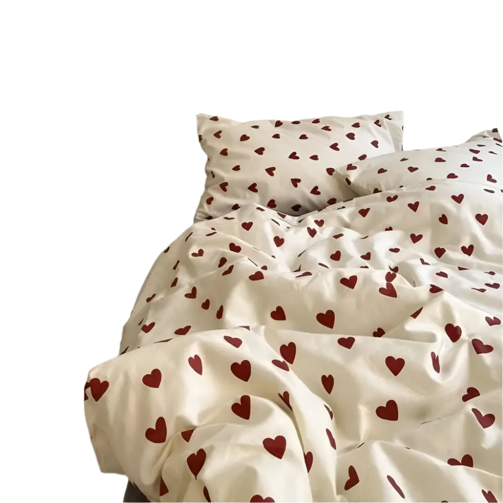 Luniva - Dekbedovertrekset – Zachte Hartjesprint voor een Warme en Sfeervolle Slaapkamer