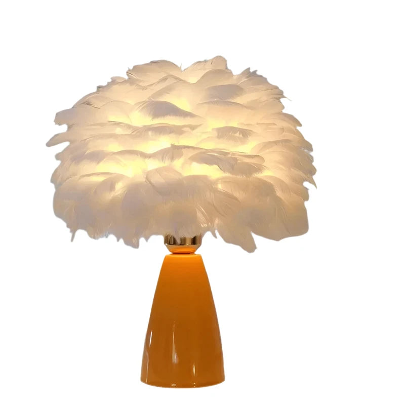 VeerLicht - Keramische Tafellamp met Veer Lampenkap en LED Lamp