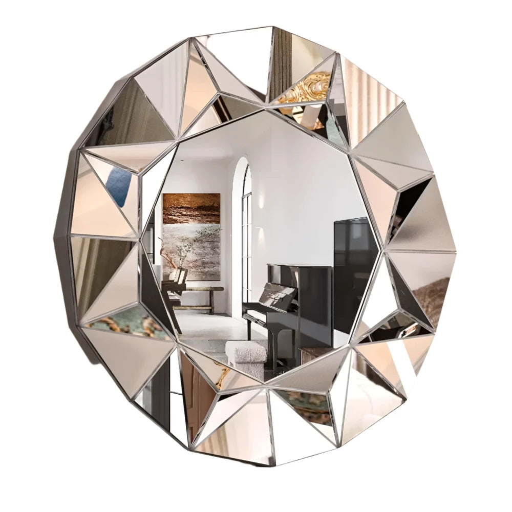 Lumière Spiegel - Moderne Ronde Wandspiegel met Driehoekige Zilveren Rand