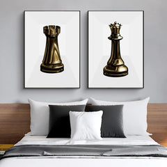 ChessArt - Vintage 3D Gouden Schaakstukken Poster