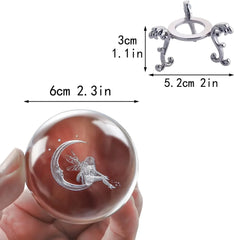 Hemelglans - 3D Gegraveerde Kristallen Maan & Fee Presse-papier