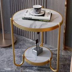 LuxeGlide - Zwarte en Gouden Moderne Ronde Salontafel met Opslag