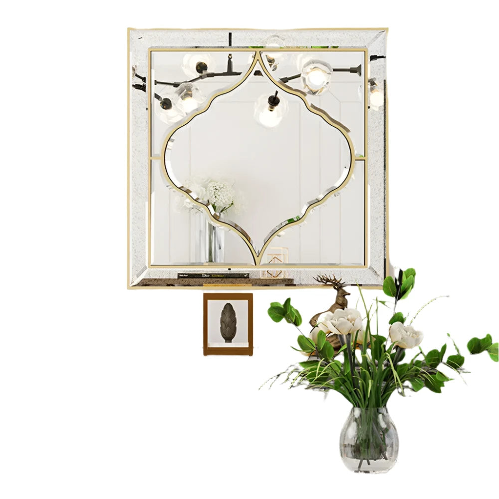 Reflexa - Vierkante Decoratieve Wandspiegel met Gouden Rand