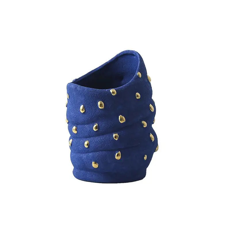 Polka Luxe - Artistieke Keramische Vaas met Gouden Kralen