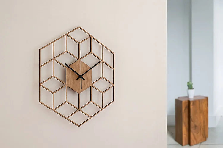 Bamboo Time - Polygonale Kubus Wandklok