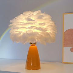 VeerLicht - Keramische Tafellamp met Veer Lampenkap en LED Lamp