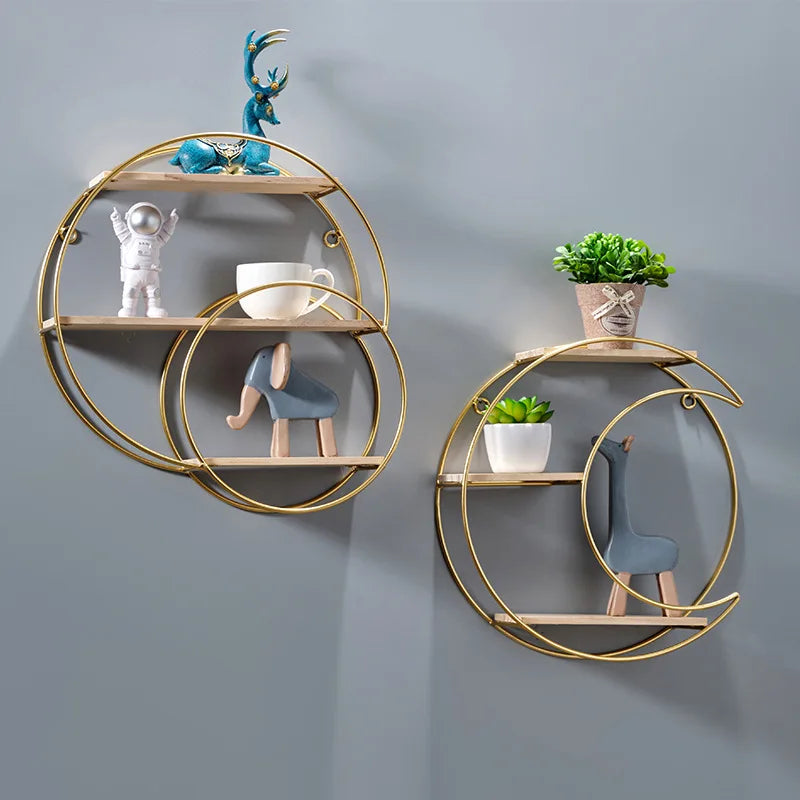 NordicWave - Dubbele Cirkel Wandplank, Creatieve Opslagrek