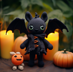 ShadowDrake - Handgehaakte Hallloween Zwarte Draak met Pompoen