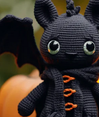 ShadowDrake - Handgehaakte Hallloween Zwarte Draak met Pompoen