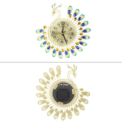 GlimmerPeacock - Stille 3D Wandklok met Strass Details