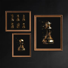 ChessArt - Vintage 3D Gouden Schaakstukken Poster