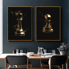 ChessArt - Vintage 3D Gouden Schaakstukken Poster