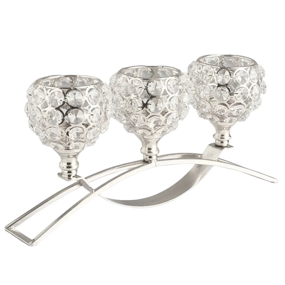 Luminara - Drievoudige Kristallen Kandelaar met Metalen Sierbogen