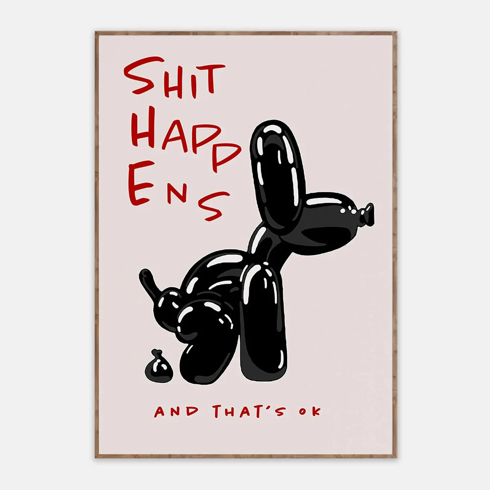 Noir Pup - Poster van de Zwarte Ballonhond met Citaat