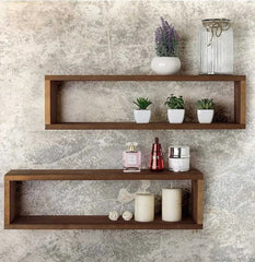 EcoBox - Houten 2-Delige Decoratieve Wandplank Set