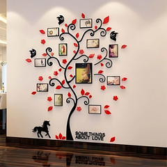 Karmozijn Tak - Moderne Muurdecoratie met Rode Bladeren