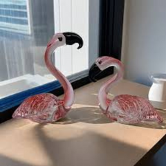 Liefdesduo - Elegante Glazen Flamingo Beeldjes