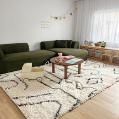 Crème & Zwarte Tribale Shaggy Vloerkleed