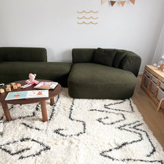 Crème & Zwarte Tribale Shaggy Vloerkleed