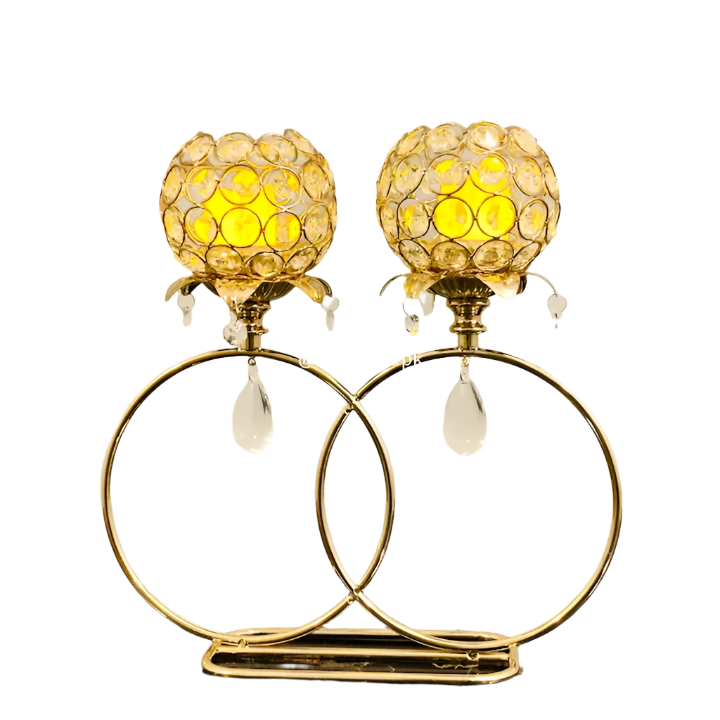 LuxeGlow - Dubbele Cirkel Kandelaar met Hangende Kristallen