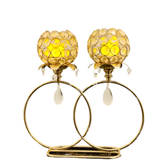 LuxeGlow - Dubbele Cirkel Kandelaar met Hangende Kristallen