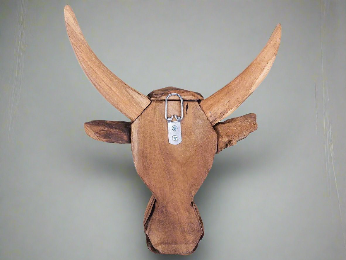 TeakBull - Handgemaakte Teak Houten Stierenkop Sculptuur