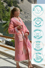 Lunessa – Extra Lange Katoenen Damesbadjas met Lintsluiting